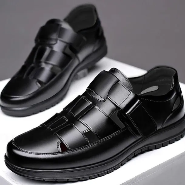 Men's Black Sandals with Multiple Straps and Comfortable Sole for Summer and Casual Wear