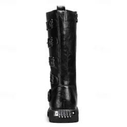 Men's Black Steampunk Motorcycle Boots with Buckle Straps and Rugged Non-Slip Sole - Ideal for Biker Fashion or Gothic Events