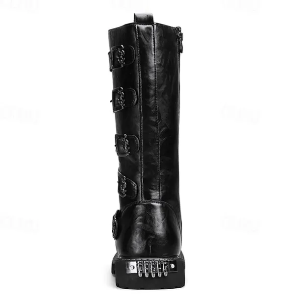 Men's Black Steampunk Motorcycle Boots with Buckle Straps and Rugged Non-Slip Sole - Ideal for Biker Fashion or Gothic Events