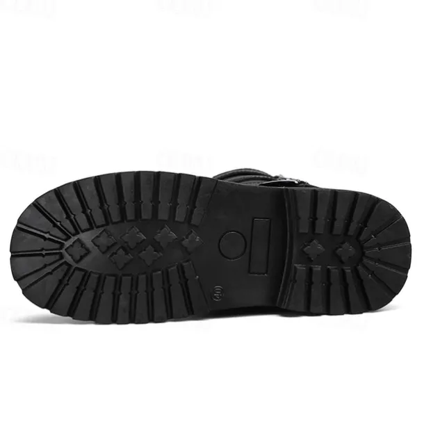 Men's Black Steampunk Motorcycle Boots with Buckle Straps and Rugged Non-Slip Sole - Ideal for Biker Fashion or Gothic Events