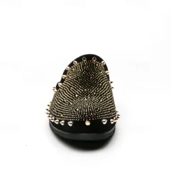 Men's Black Studded Slip-On Loafers – Rhinestone Embellished Mules with Bold Design for Party and Evening Wear