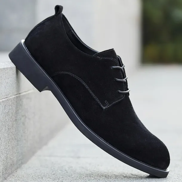 Men's Black Suede Oxford Shoes – Classic Lace-Up Design with Non-Slip Sole for Casual and Formal Occasions