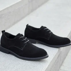 Men's Black Suede Oxford Shoes – Classic Lace-Up Design with Non-Slip Sole for Casual and Formal Occasions