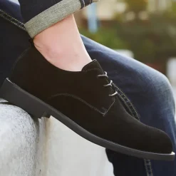 Men's Black Suede Oxford Shoes – Classic Lace-Up Design with Non-Slip Sole for Casual and Formal Occasions