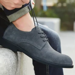 Men's Black Suede Oxford Shoes – Classic Lace-Up Design with Non-Slip Sole for Casual and Formal Occasions