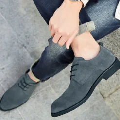Men's Black Suede Oxford Shoes – Classic Lace-Up Design with Non-Slip Sole for Casual and Formal Occasions