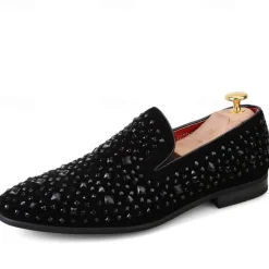 Men's Black Velvet Loafers with Studded Detail – Stylish Slip-On Shoes for Formal and Evening Occasions