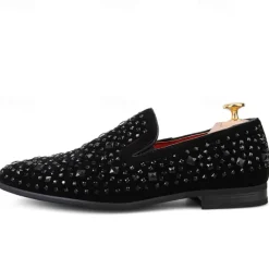 Men's Black Velvet Loafers with Studded Detail – Stylish Slip-On Shoes for Formal and Evening Occasions