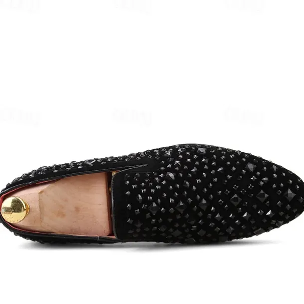 Men's Black Velvet Loafers with Studded Detail – Stylish Slip-On Shoes for Formal and Evening Occasions