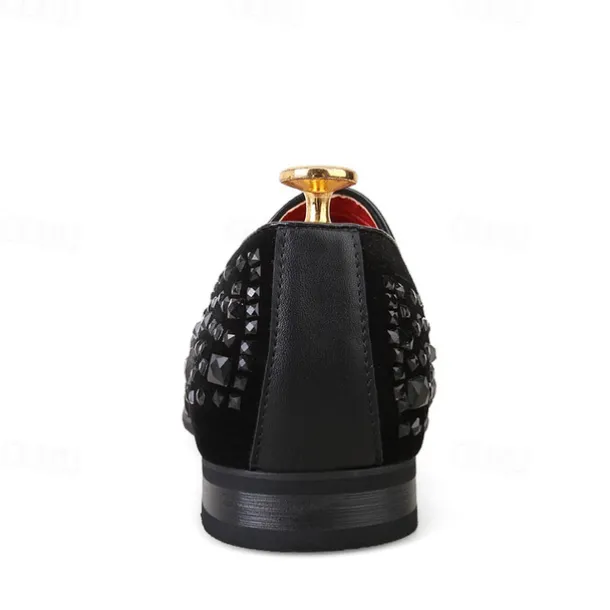 Men's Black Velvet Loafers with Studded Detail – Stylish Slip-On Shoes for Formal and Evening Occasions