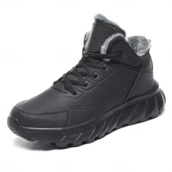 Men's Black Winter Snow Boots – Waterproof, Fur-Lined, Lace-Up Outdoor Hiking Shoes with Non-Slip Sole for Cold Weather