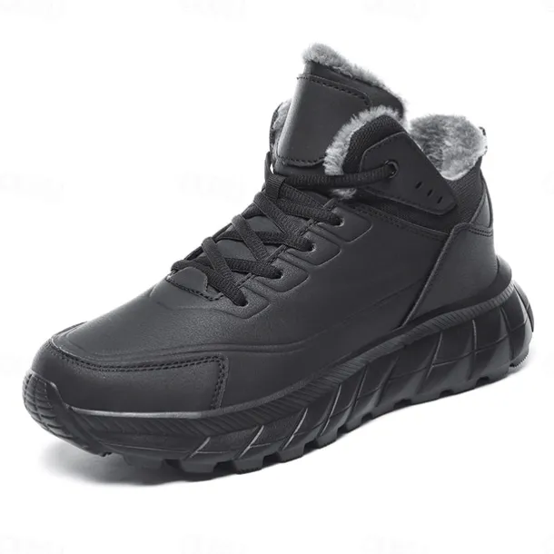 Men's Black Winter Snow Boots – Waterproof, Fur-Lined, Lace-Up Outdoor Hiking Shoes with Non-Slip Sole for Cold Weather