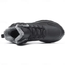 Men's Black Winter Snow Boots – Waterproof, Fur-Lined, Lace-Up Outdoor Hiking Shoes with Non-Slip Sole for Cold Weather