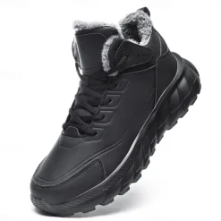 Men's Black Winter Snow Boots – Waterproof, Fur-Lined, Lace-Up Outdoor Hiking Shoes with Non-Slip Sole for Cold Weather