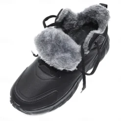 Men's Black Winter Snow Boots – Waterproof, Fur-Lined, Lace-Up Outdoor Hiking Shoes with Non-Slip Sole for Cold Weather