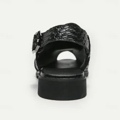 Men's Black Woven Leather Sandals - Stylish Open-Toe Slingback Shoes with Buckle Strap