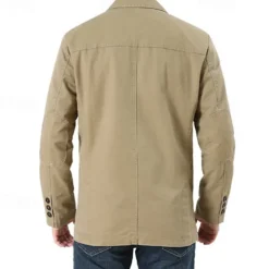 Men's Blazer Business Cocktail Party Wedding Party Fashion Casual Spring & Fall 100% Cotton Solid Color Pocket Buttons Comfortable Single Breasted Blazer Black Green khaki