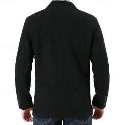 Men's Blazer Business Cocktail Party Wedding Party Fashion Casual Spring & Fall 100% Cotton Solid Color Pocket Buttons Comfortable Single Breasted Blazer Black Green khaki