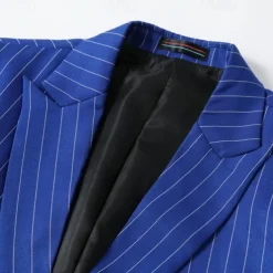 Men's Blazer Business Cocktail Party Wedding Party Fashion Casual Spring & Fall Polyester Stripes Pocket Buttons Comfortable Double Breasted Blazer Blue Purple Orange