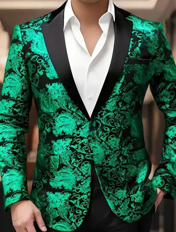 Men's Blazer Business Cocktail Party Wedding Party Party Spring & Fall Polyester Bronzing Pocket Buttons Comfortable Single Breasted Blazer Red Blue Purple Gold