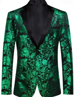 Men's Blazer Business Cocktail Party Wedding Party Party Spring & Fall Polyester Bronzing Pocket Buttons Comfortable Single Breasted Blazer Red Blue Purple Gold