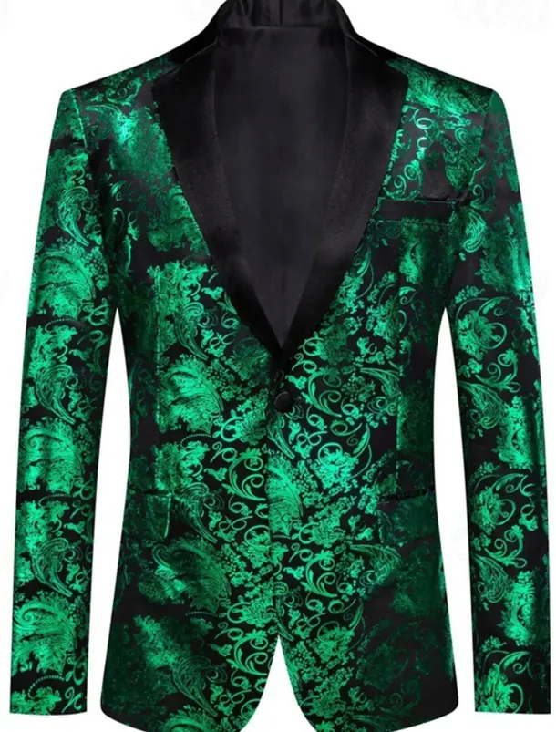 Men's Blazer Business Cocktail Party Wedding Party Party Spring & Fall Polyester Bronzing Pocket Buttons Comfortable Single Breasted Blazer Red Blue Purple Gold