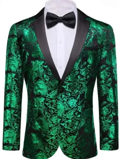 Men's Blazer Business Cocktail Party Wedding Party Party Spring & Fall Polyester Bronzing Pocket Buttons Comfortable Single Breasted Blazer Red Blue Purple Gold