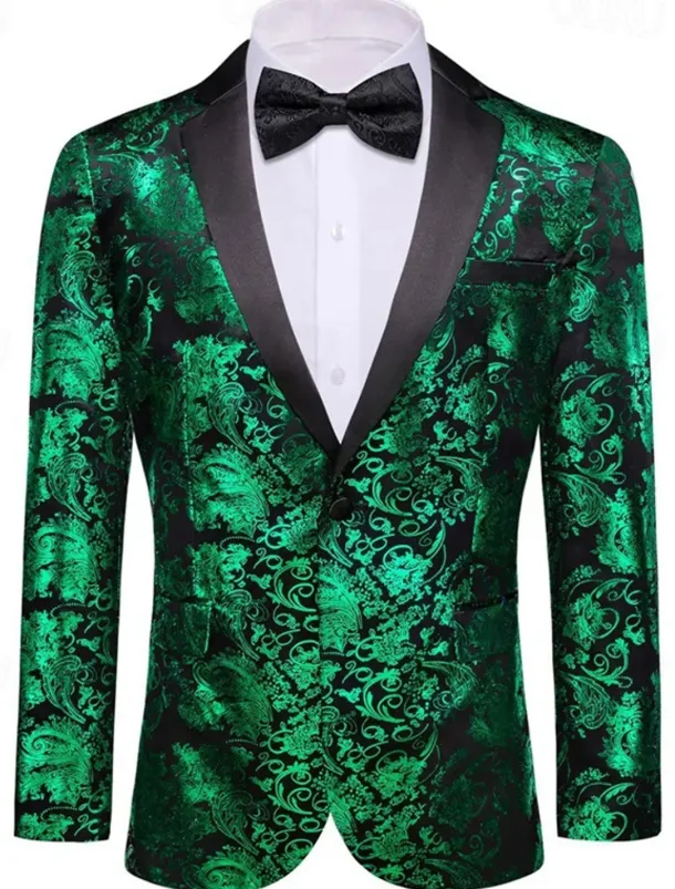 Men's Blazer Business Cocktail Party Wedding Party Party Spring & Fall Polyester Bronzing Pocket Buttons Comfortable Single Breasted Blazer Red Blue Purple Gold