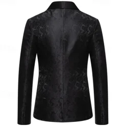 Men's Blazer Business Cocktail Party Wedding Party Fashion Casual Spring & Fall Cotton Blend Paisley Pocket Buttons Comfortable Single Breasted Blazer Silver Dark Gray Black White