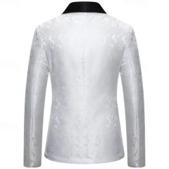 Men's Blazer Business Cocktail Party Wedding Party Fashion Casual Spring & Fall Cotton Blend Paisley Pocket Buttons Comfortable Single Breasted Blazer Silver Dark Gray Black White