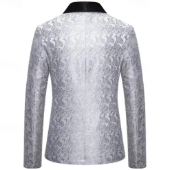 Men's Blazer Business Cocktail Party Wedding Party Fashion Casual Spring & Fall Cotton Blend Paisley Pocket Buttons Comfortable Single Breasted Blazer Silver Dark Gray Black White