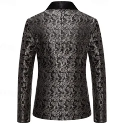 Men's Blazer Business Cocktail Party Wedding Party Fashion Casual Spring & Fall Cotton Blend Paisley Pocket Buttons Comfortable Single Breasted Blazer Silver Dark Gray Black White