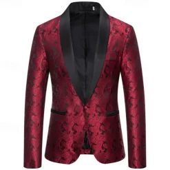 Men's Blazer Business Cocktail Party Wedding Party Fashion Casual Spring & Fall Cotton Blend Paisley Pocket Buttons Comfortable Single Breasted Blazer Silver Dark Gray Black White