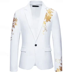 Men's Blazer Business Wedding Party Without Dress Pants Fashion Casual Spring & Fall Polyester Uniform Cloth Plain Printing Buttons Casual / Daily Single Breasted Blazer Black White Red Royal Blue