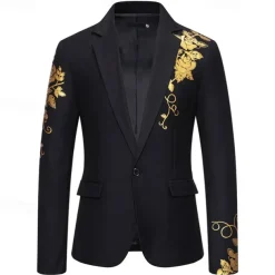 Men's Blazer Business Wedding Party Without Dress Pants Fashion Casual Spring & Fall Polyester Uniform Cloth Plain Printing Buttons Casual / Daily Single Breasted Blazer Black White Red Royal Blue