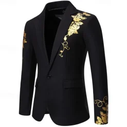 Men's Blazer Business Wedding Party Without Dress Pants Fashion Casual Spring & Fall Polyester Uniform Cloth Plain Printing Buttons Casual / Daily Single Breasted Blazer Black White Red Royal Blue