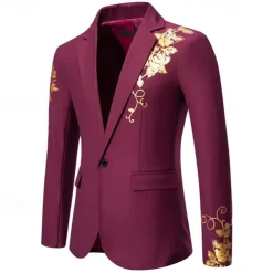 Men's Blazer Business Wedding Party Without Dress Pants Fashion Casual Spring & Fall Polyester Uniform Cloth Plain Printing Buttons Casual / Daily Single Breasted Blazer Black White Red Royal Blue