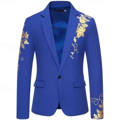 Men's Blazer Business Wedding Party Without Dress Pants Fashion Casual Spring & Fall Polyester Uniform Cloth Plain Printing Buttons Casual / Daily Single Breasted Blazer Black White Red Royal Blue
