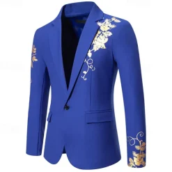 Men's Blazer Business Wedding Party Without Dress Pants Fashion Casual Spring & Fall Polyester Uniform Cloth Plain Printing Buttons Casual / Daily Single Breasted Blazer Black White Red Royal Blue