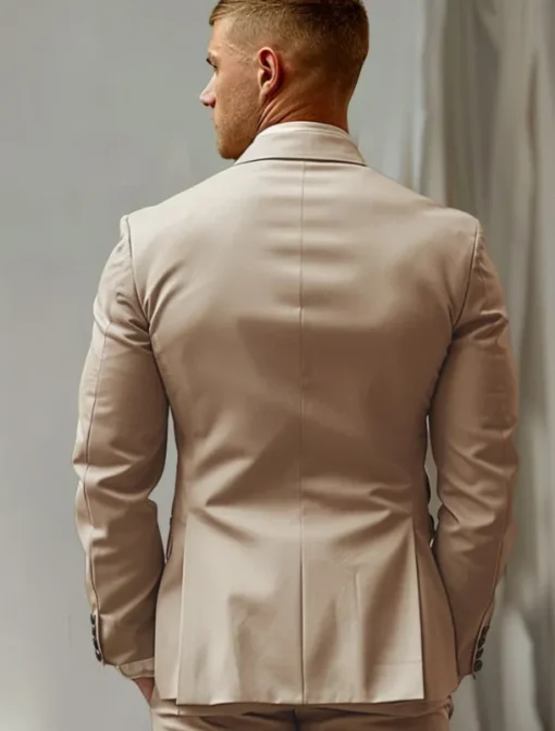Men's Blazer Formal Wedding Party Lined Daily Party Spring & Fall Autumn / Fall Polyester Solid Color Button Thermal Warm Comfy Double Breasted Blazer khaki