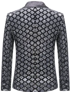 Men's Blazer Jacket Blazer Peaked Lapel Party Sparkle Casual Print Silver Black Regular Fit