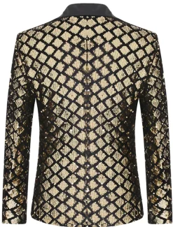 Men's Blazer Jacket Blazer Peaked Lapel Party Sparkle Casual Print Silver Black Regular Fit