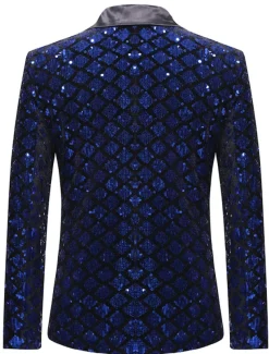 Men's Blazer Jacket Blazer Peaked Lapel Party Sparkle Casual Print Silver Black Regular Fit