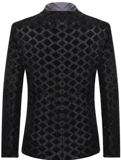 Men's Blazer Jacket Blazer Peaked Lapel Party Sparkle Casual Print Silver Black Regular Fit