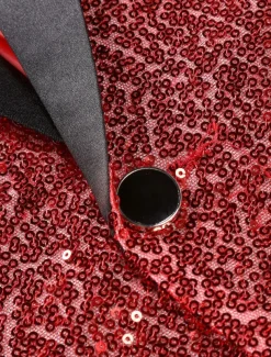 Men's Blazer Jacket Blazer Peaked Lapel Streetwear Party Sparkle Sequin Black Silver Blue Regular Fit