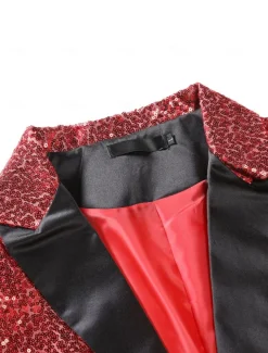 Men's Blazer Jacket Blazer Peaked Lapel Streetwear Party Sparkle Sequin Black Silver Blue Regular Fit