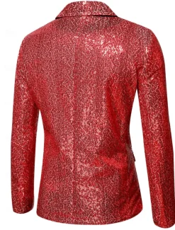 Men's Blazer Jacket Blazer Peaked Lapel Streetwear Party Sparkle Sequin Black Silver Blue Regular Fit