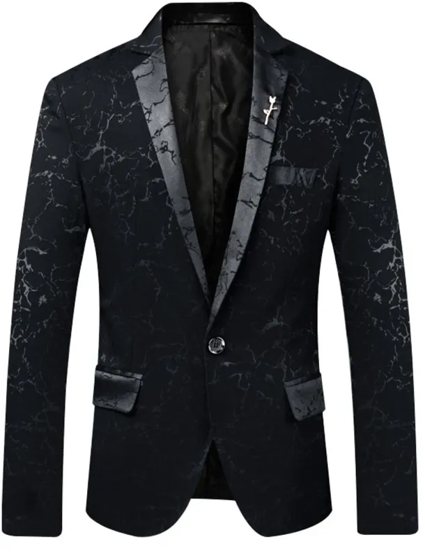 Men's Blazer Jacket Blazer Notch Collar Retro Pattern Black Wine Blue Slim Fit Single Breasted One-button
