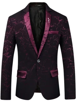 Men's Blazer Jacket Blazer Notch Collar Retro Pattern Black Wine Blue Slim Fit Single Breasted One-button