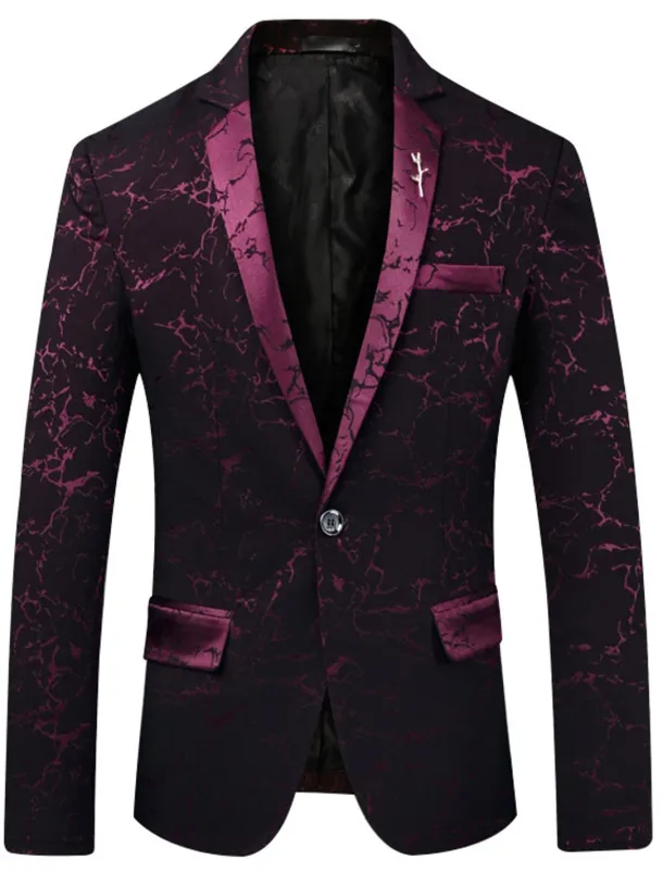 Men's Blazer Jacket Blazer Notch Collar Retro Pattern Black Wine Blue Slim Fit Single Breasted One-button